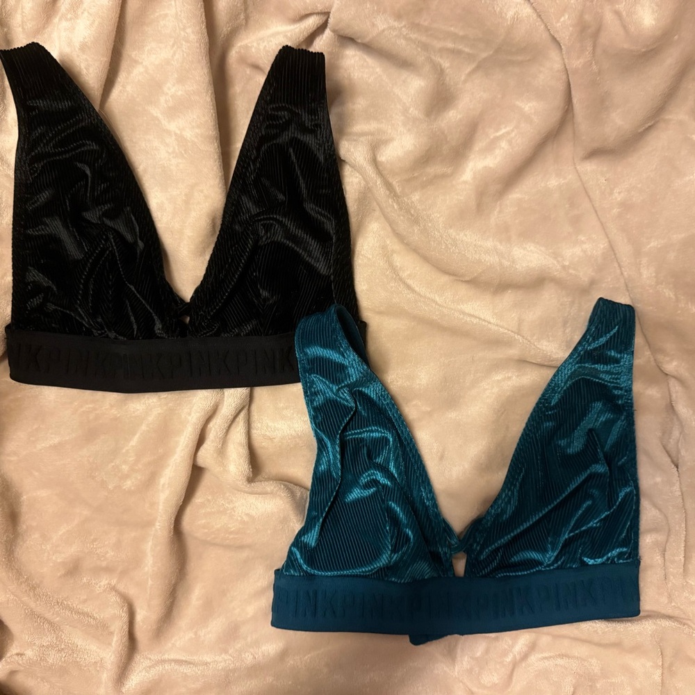 2 PINK velvet bralettes both size small